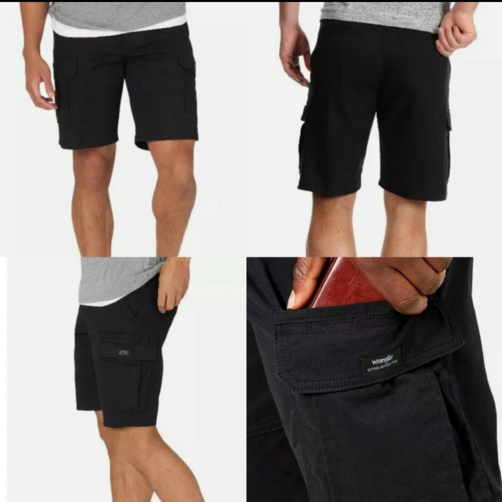 Wrangler Men's Size 42 Cargo Shorts 10" Inseam Relaxed Fit Black New